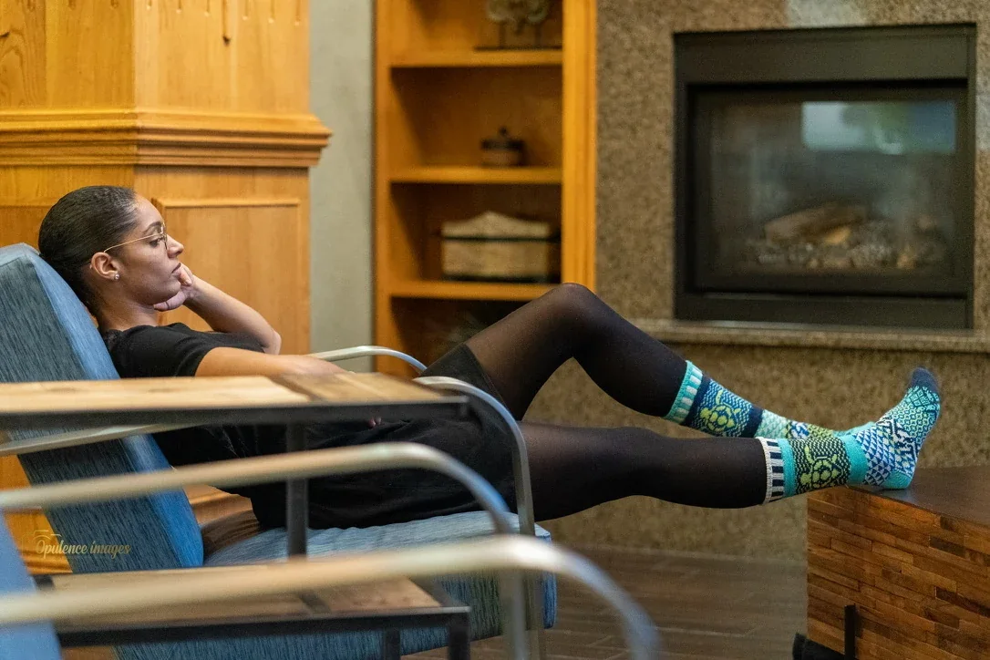Everyday comfort — Solmate Socks in a relaxed indoor setting.